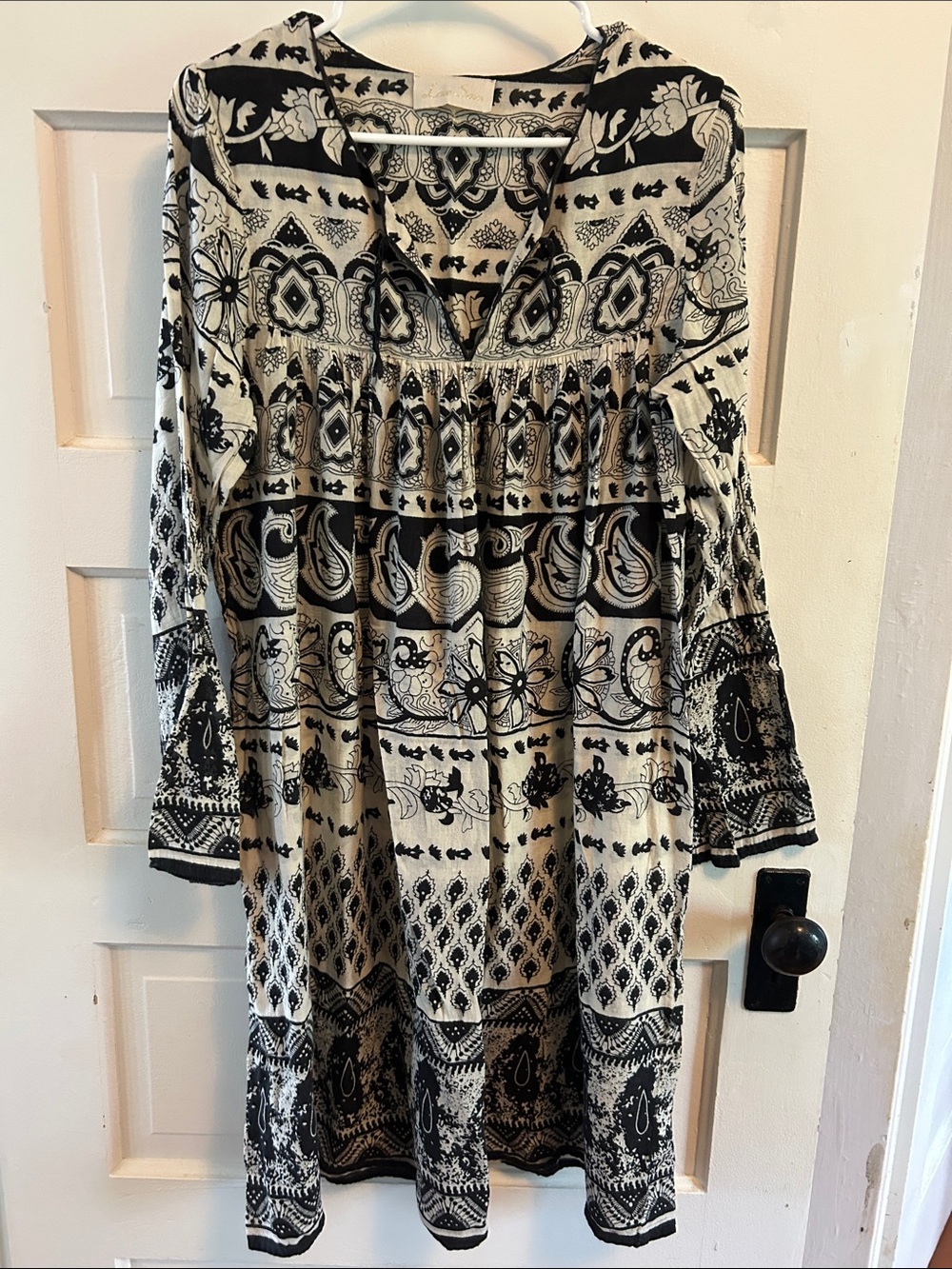 Love Sam Black and Cream Boho Cotton Printed Tunic Dress Sz S-M